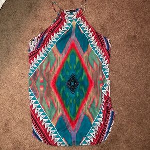 Colorful flowy tank with high neck line